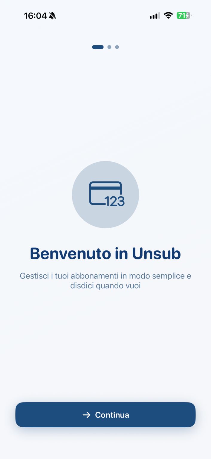 UnSub — schermata di benvenuto